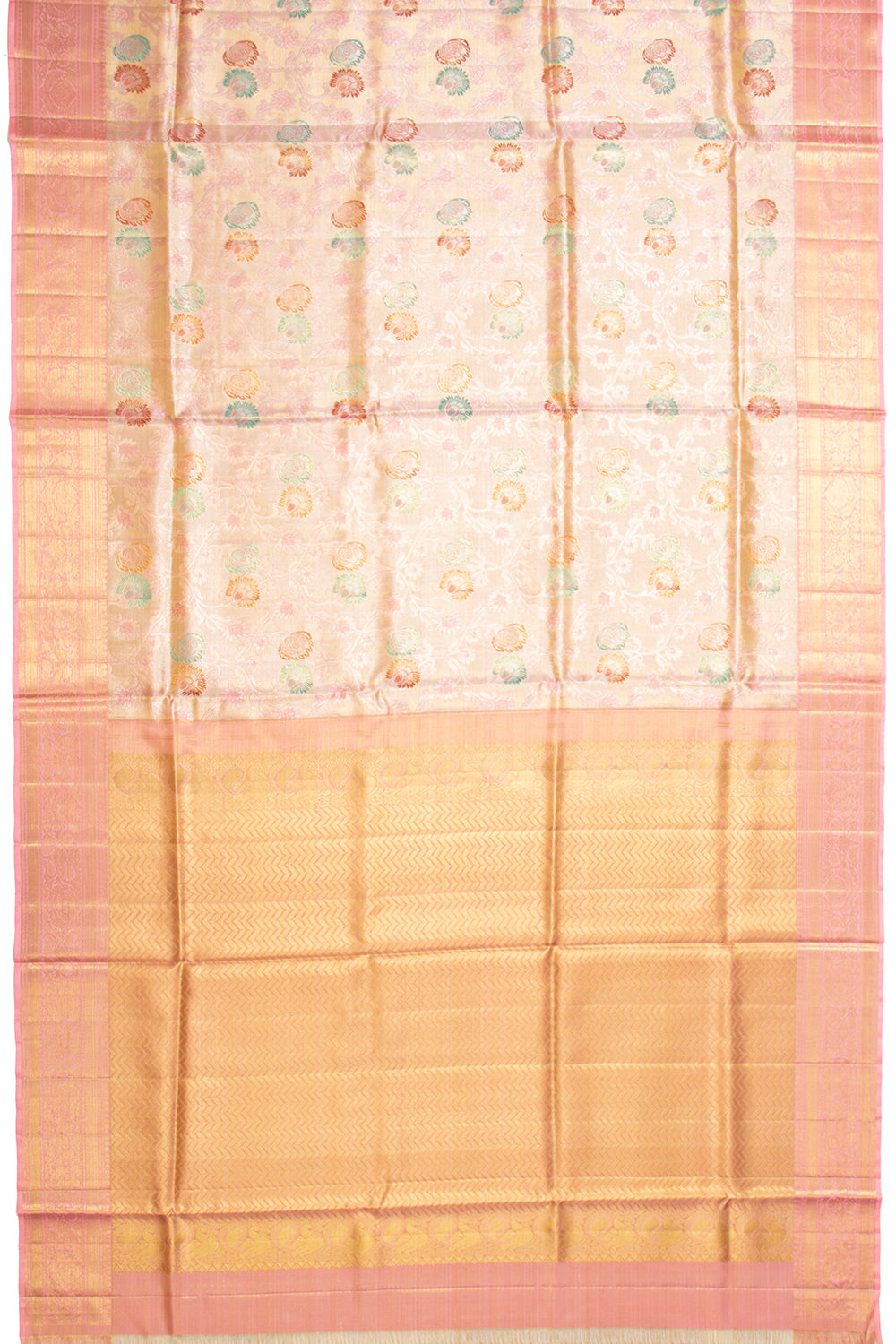 Kanchipuram Silk Tissue Jaal Baby Pink Saree