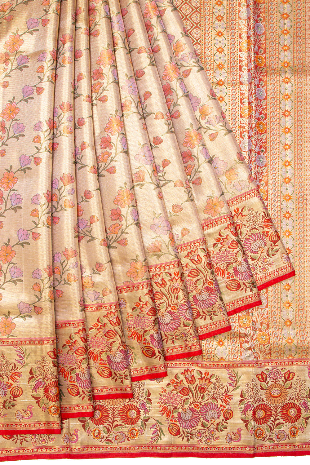 Kanchipuram Silk Tissue Jaal Gold Saree