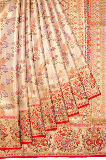 Kanchipuram Silk Tissue Jaal Gold Saree
