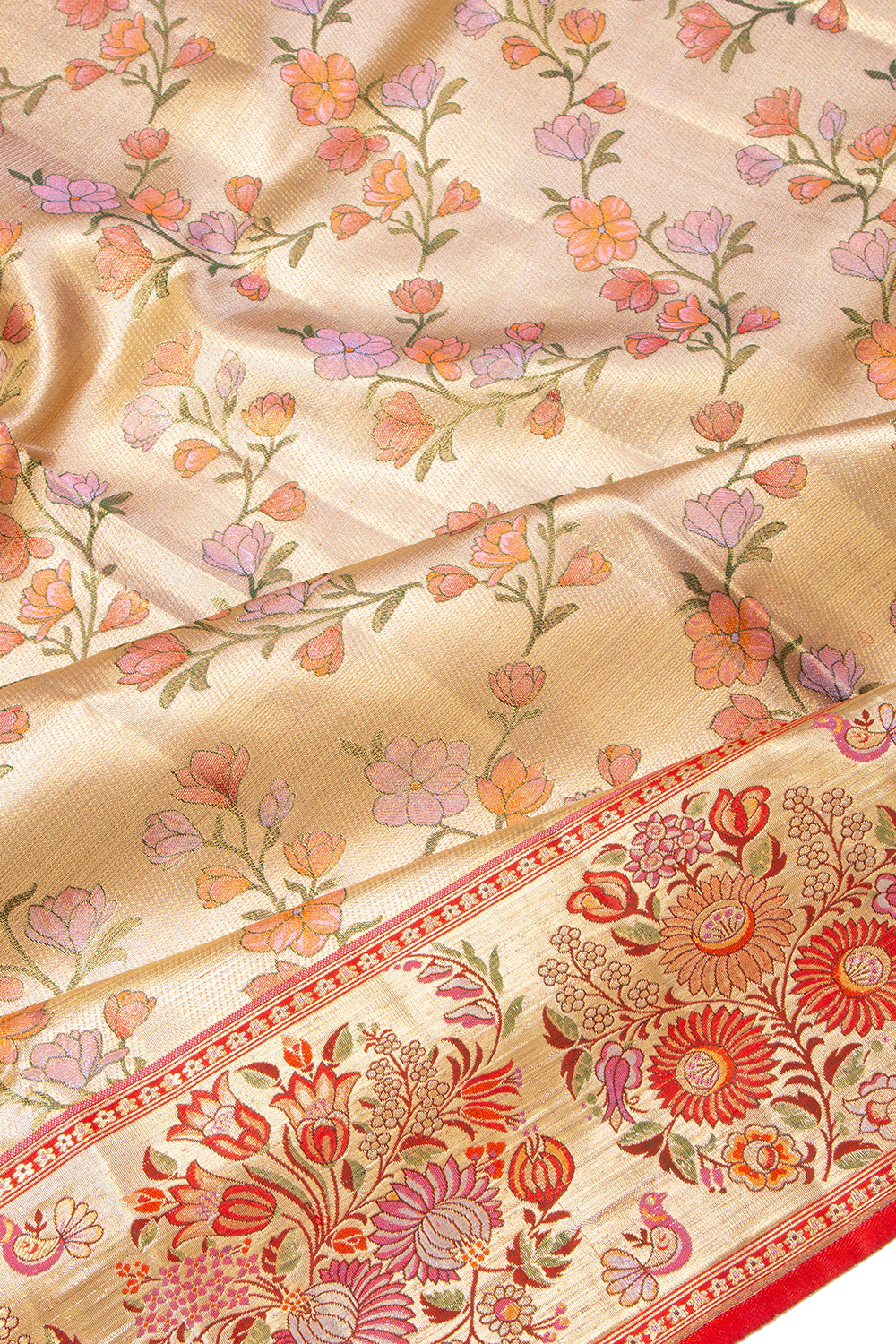 Kanchipuram Silk Tissue Jaal Gold Saree