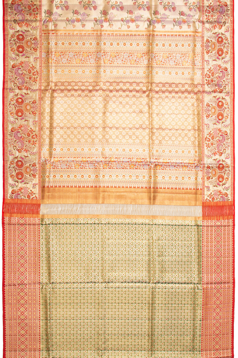 Kanchipuram Silk Tissue Jaal Gold Saree