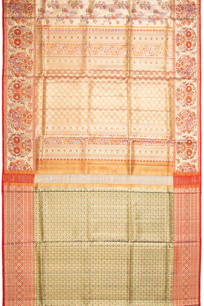 Kanchipuram Silk Tissue Jaal Gold Saree
