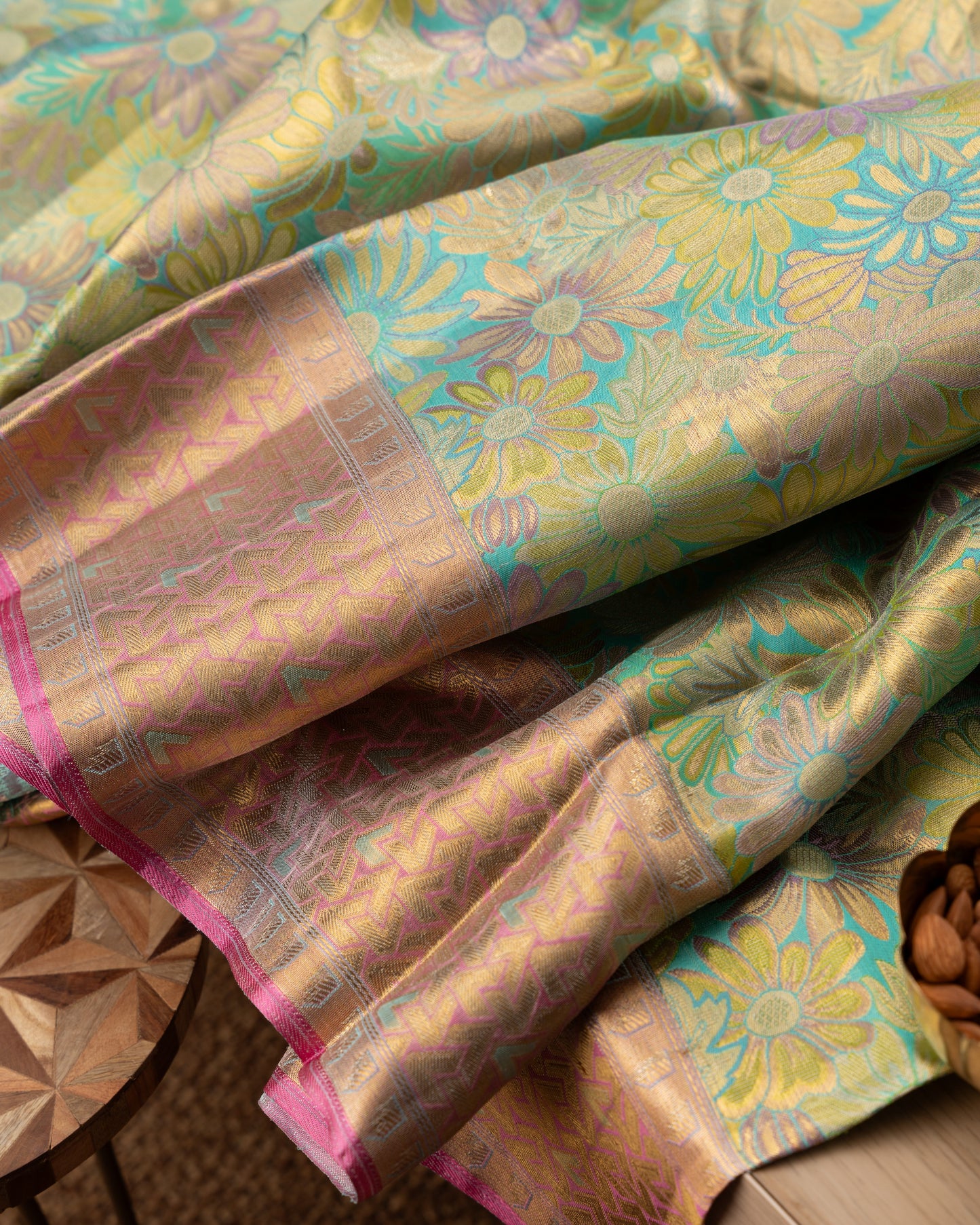 Kanchipuram Silk Floral Brocade Green Saree