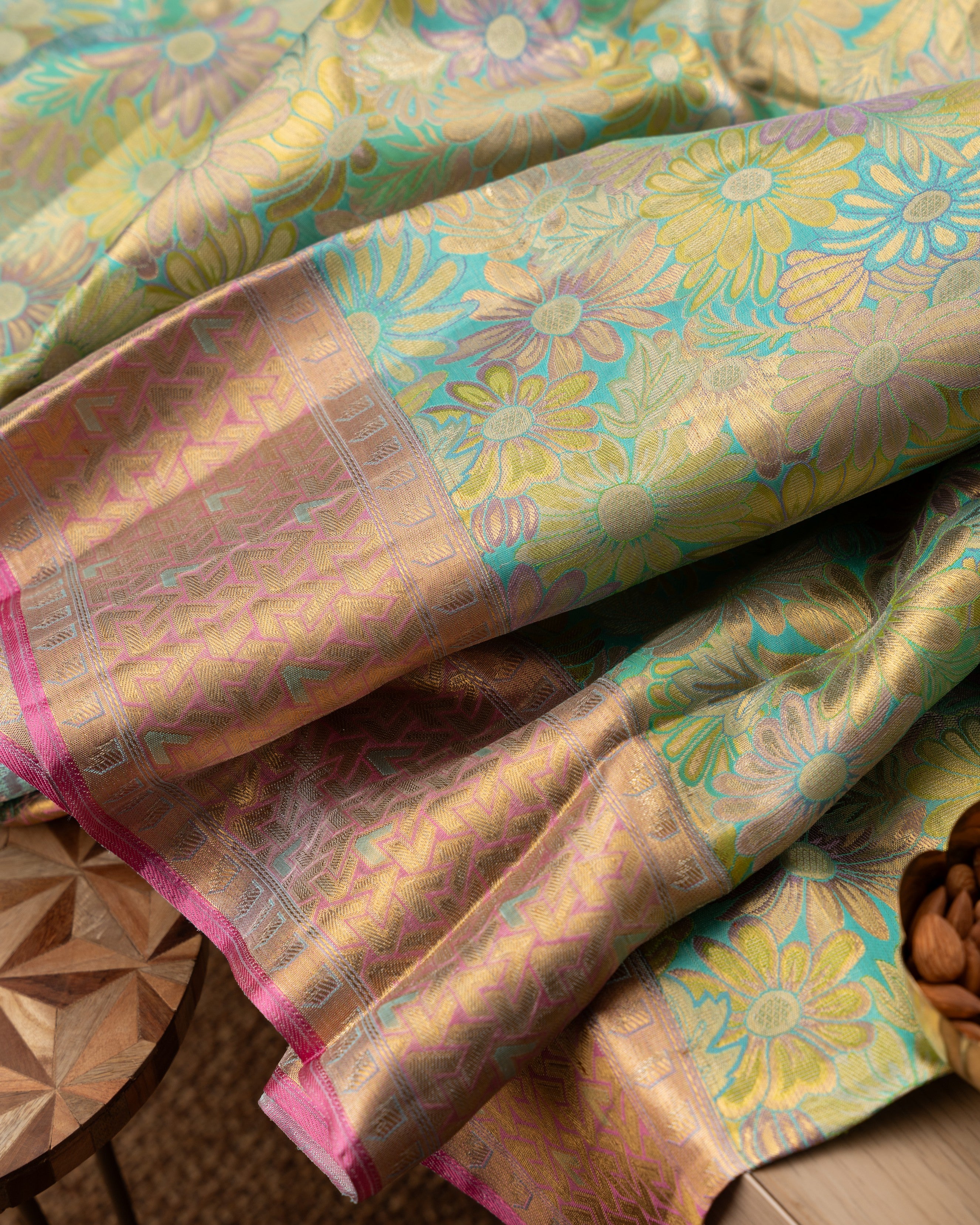 Kanchipuram Silk Floral Brocade Green Saree