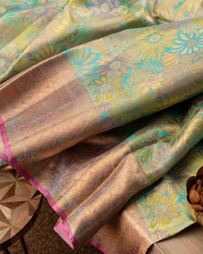 Kanchipuram Silk Floral Brocade Green Saree