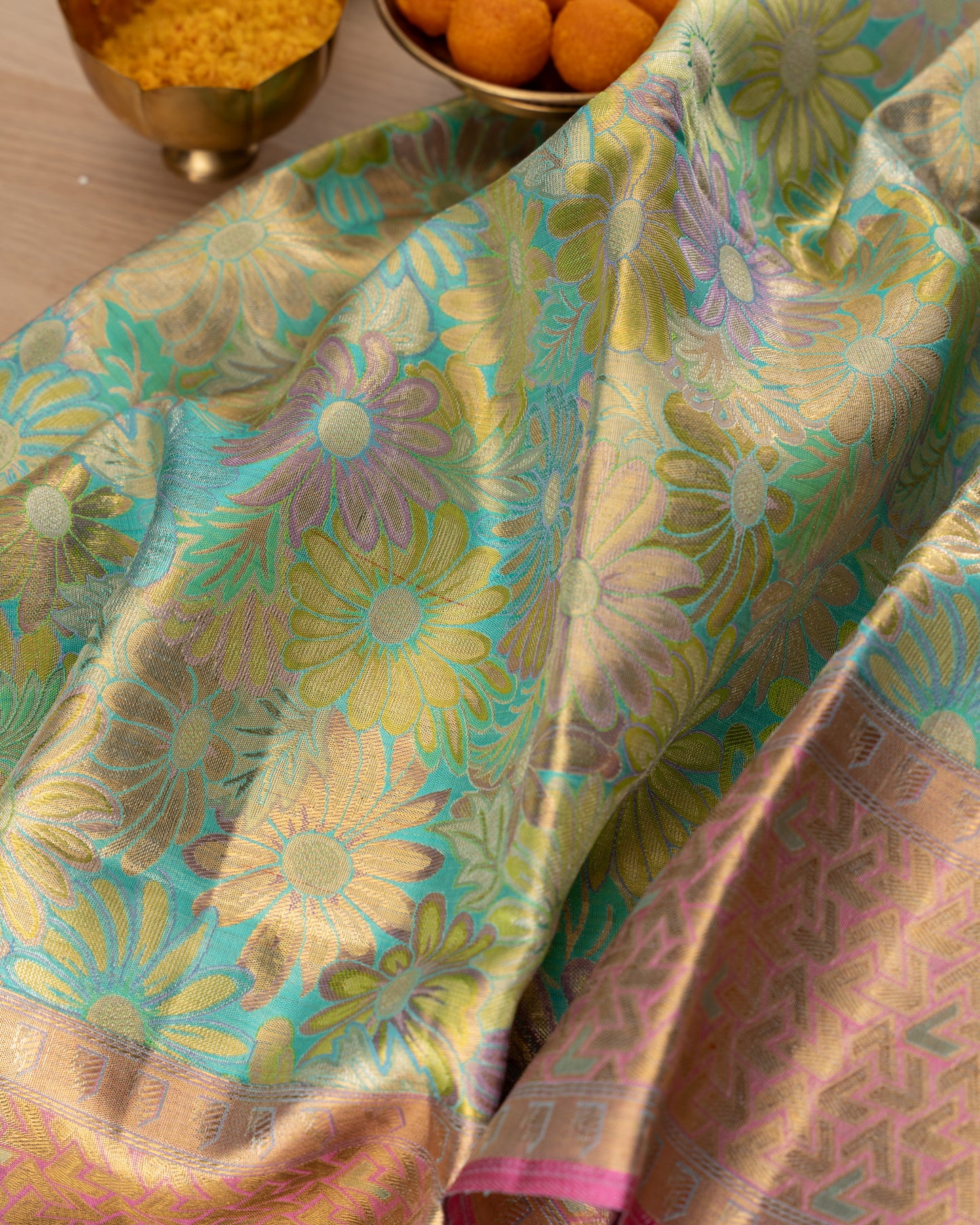 Kanchipuram Silk Floral Brocade Green Saree