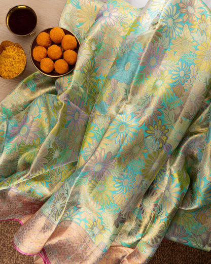 Kanchipuram Silk Floral Brocade Green Saree