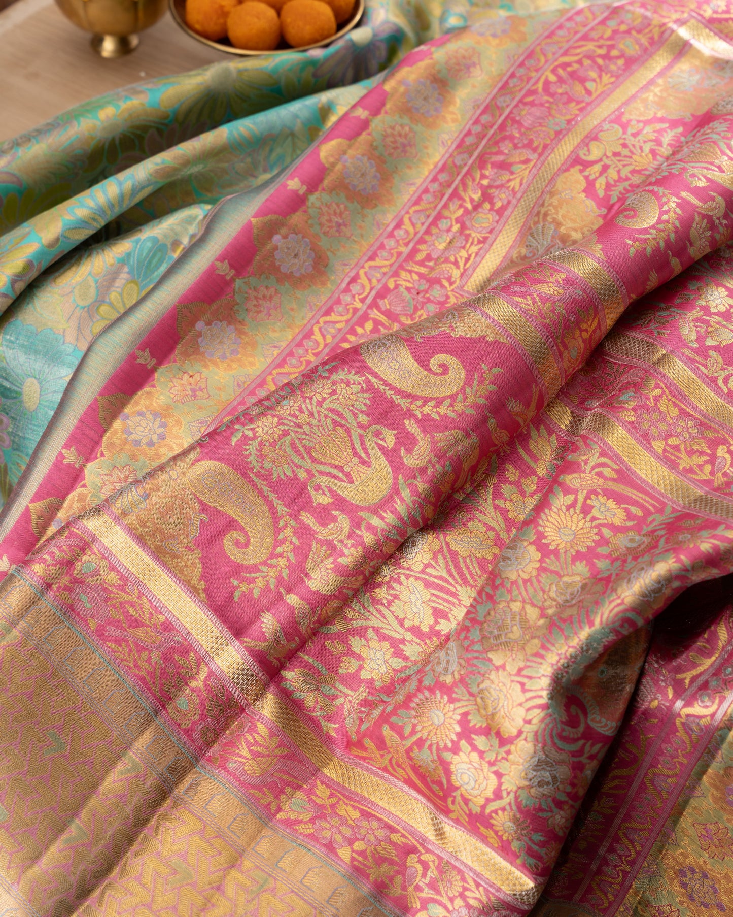 Kanchipuram Silk Floral Brocade Green Saree