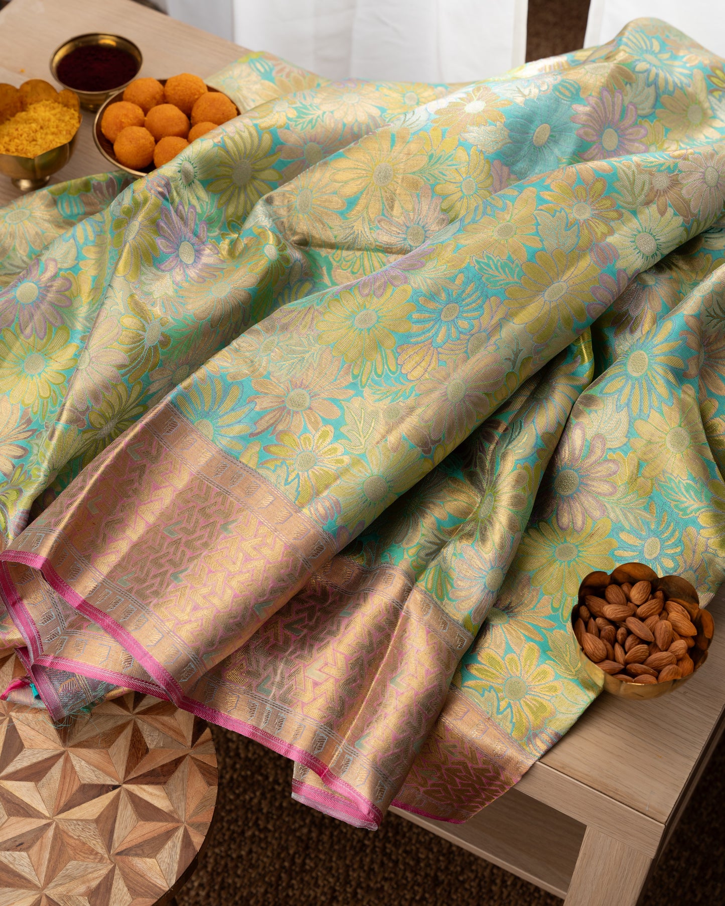 Kanchipuram Silk Floral Brocade Green Saree