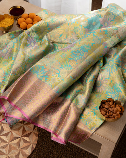 Kanchipuram Silk Floral Brocade Green Saree