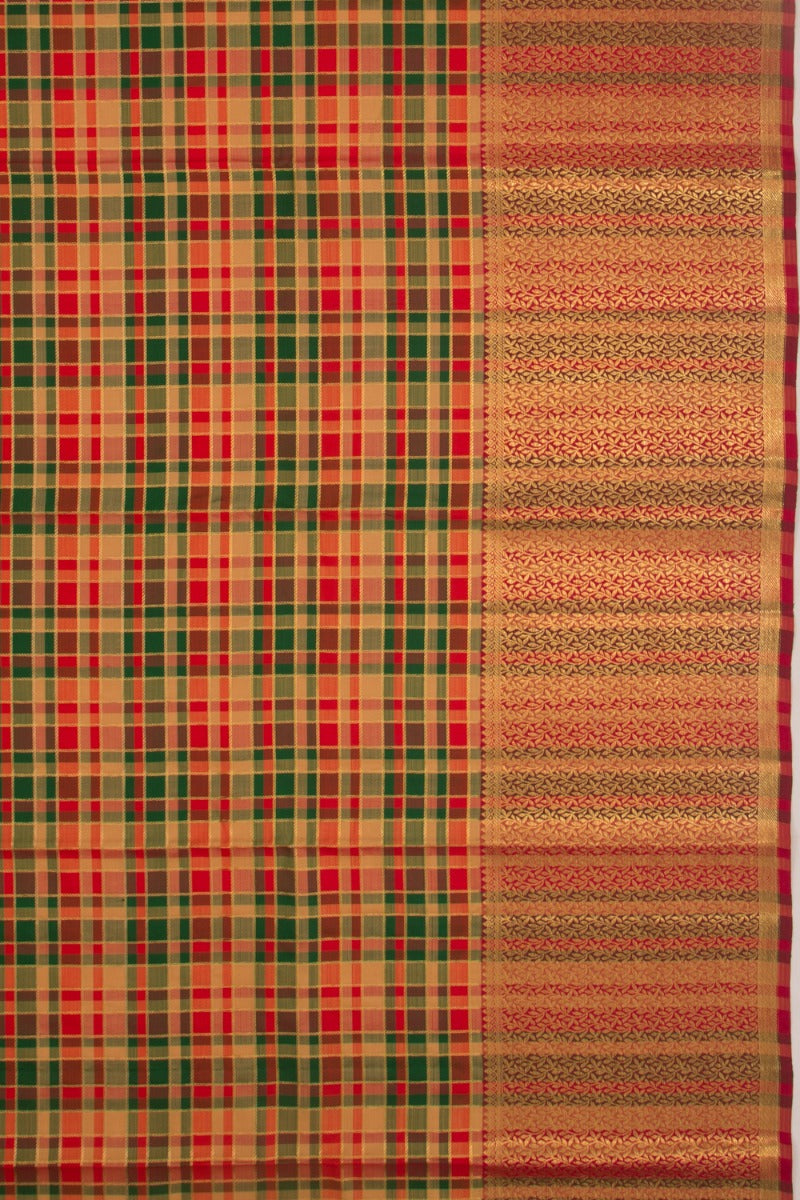 Kanchipuram Silk Checks Red And Green Saree