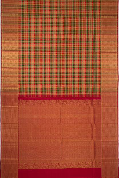 Kanchipuram Silk Checks Red And Green Saree