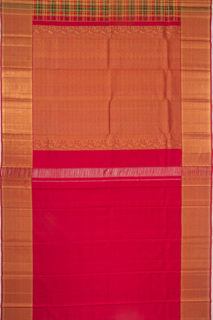 Kanchipuram Silk Checks Red And Green Saree