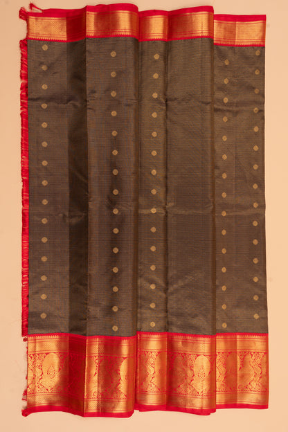 Kanchipuram Silk Checks And Butta Black Saree