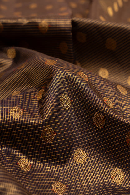 Kanchipuram Silk Checks And Butta Black Saree