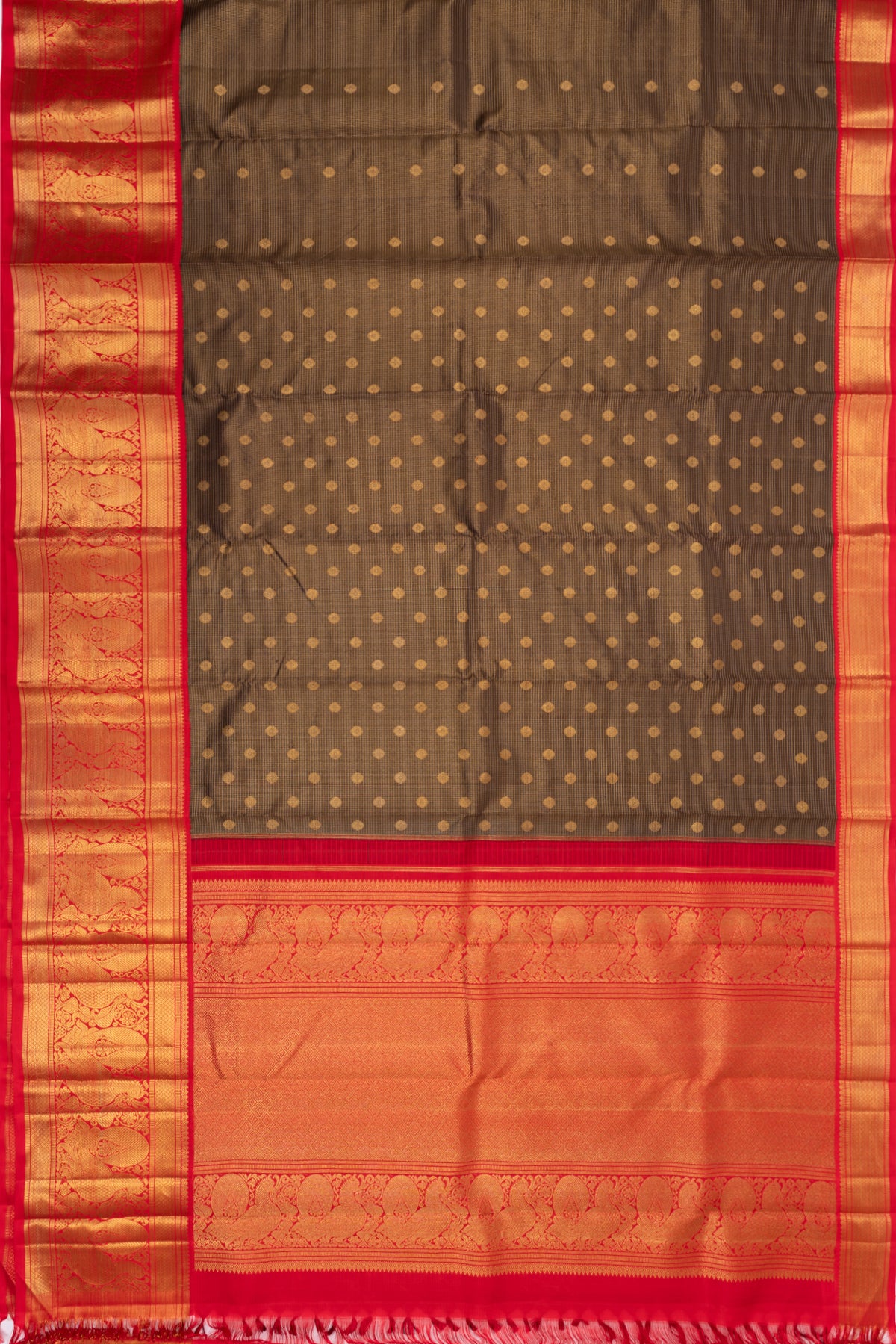 Kanchipuram Silk Checks And Butta Black Saree