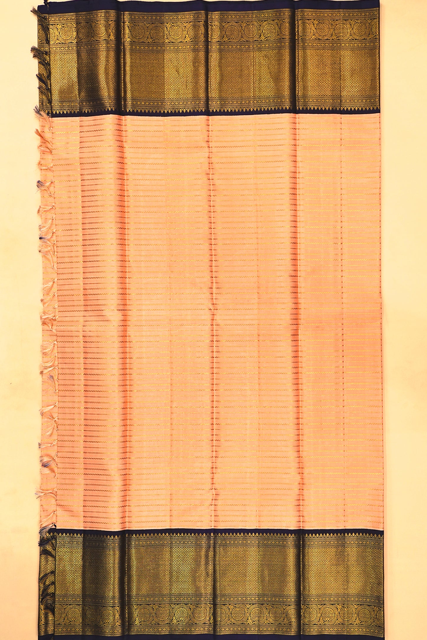 Kanchipuram Silk Horizontal Lines Peach Saree