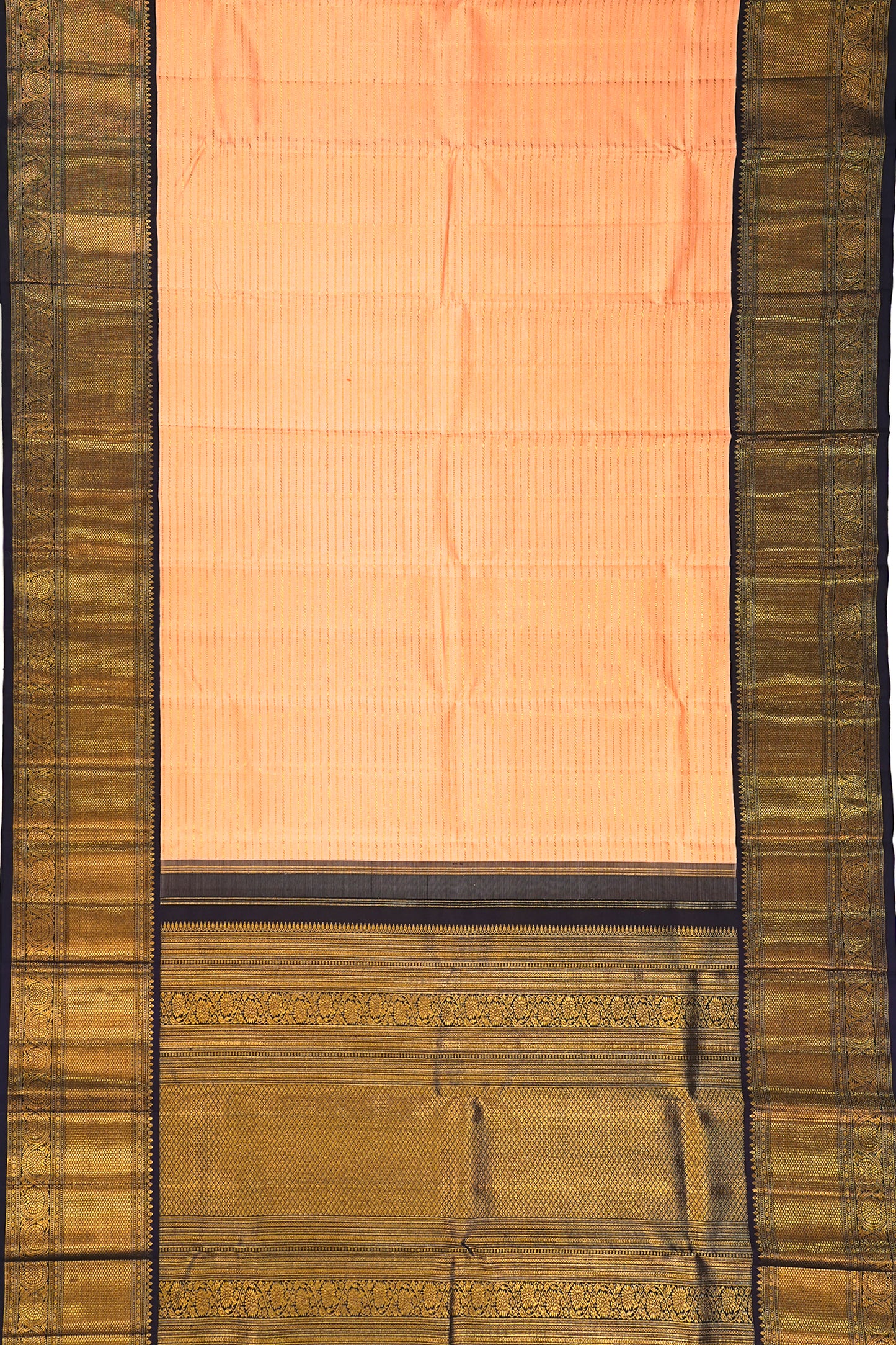 Kanchipuram Silk Horizontal Lines Peach Saree