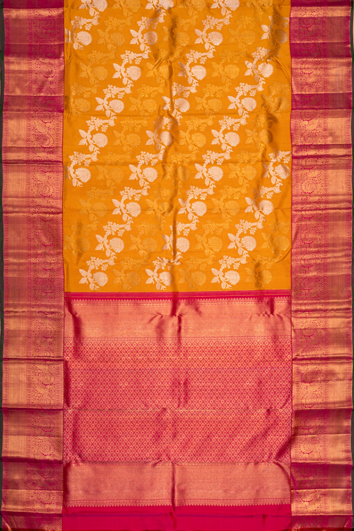 Kanchipuram Silk Jaal Mustard Yellow Saree
