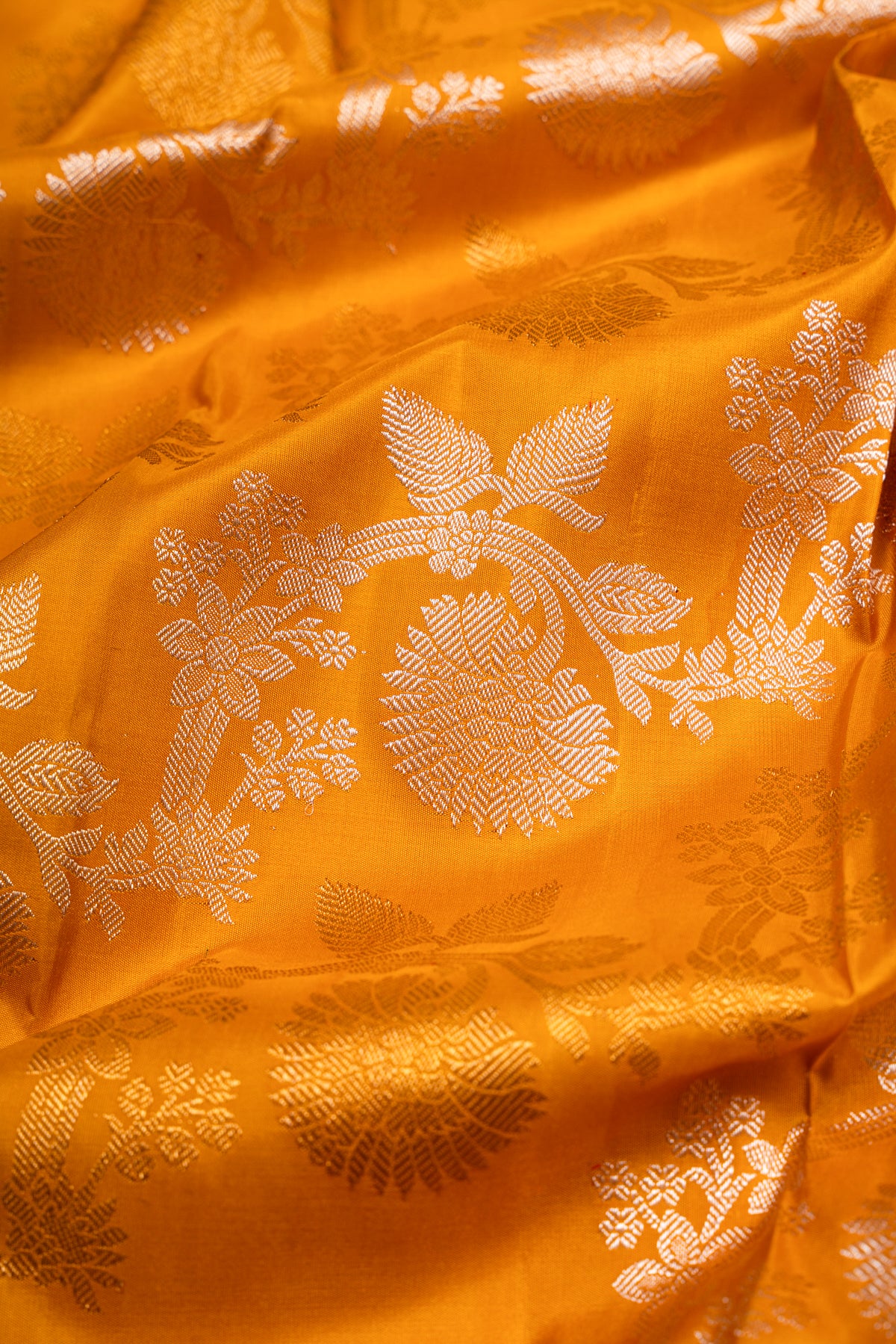 Kanchipuram Silk Jaal Mustard Yellow Saree