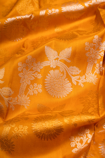 Kanchipuram Silk Jaal Mustard Yellow Saree