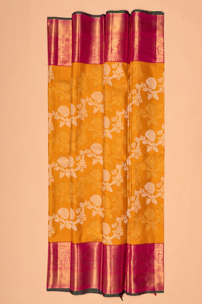 Kanchipuram Silk Jaal Mustard Yellow Saree