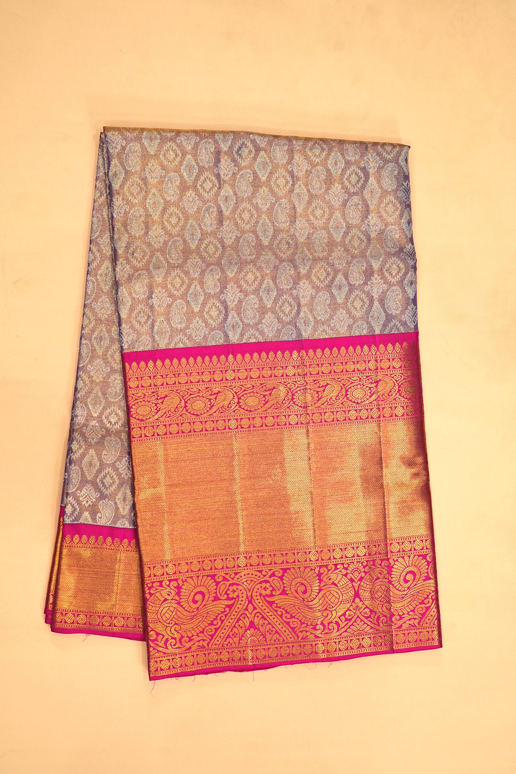 Kanchipuram Silk Tissue Brocade Lavender Saree