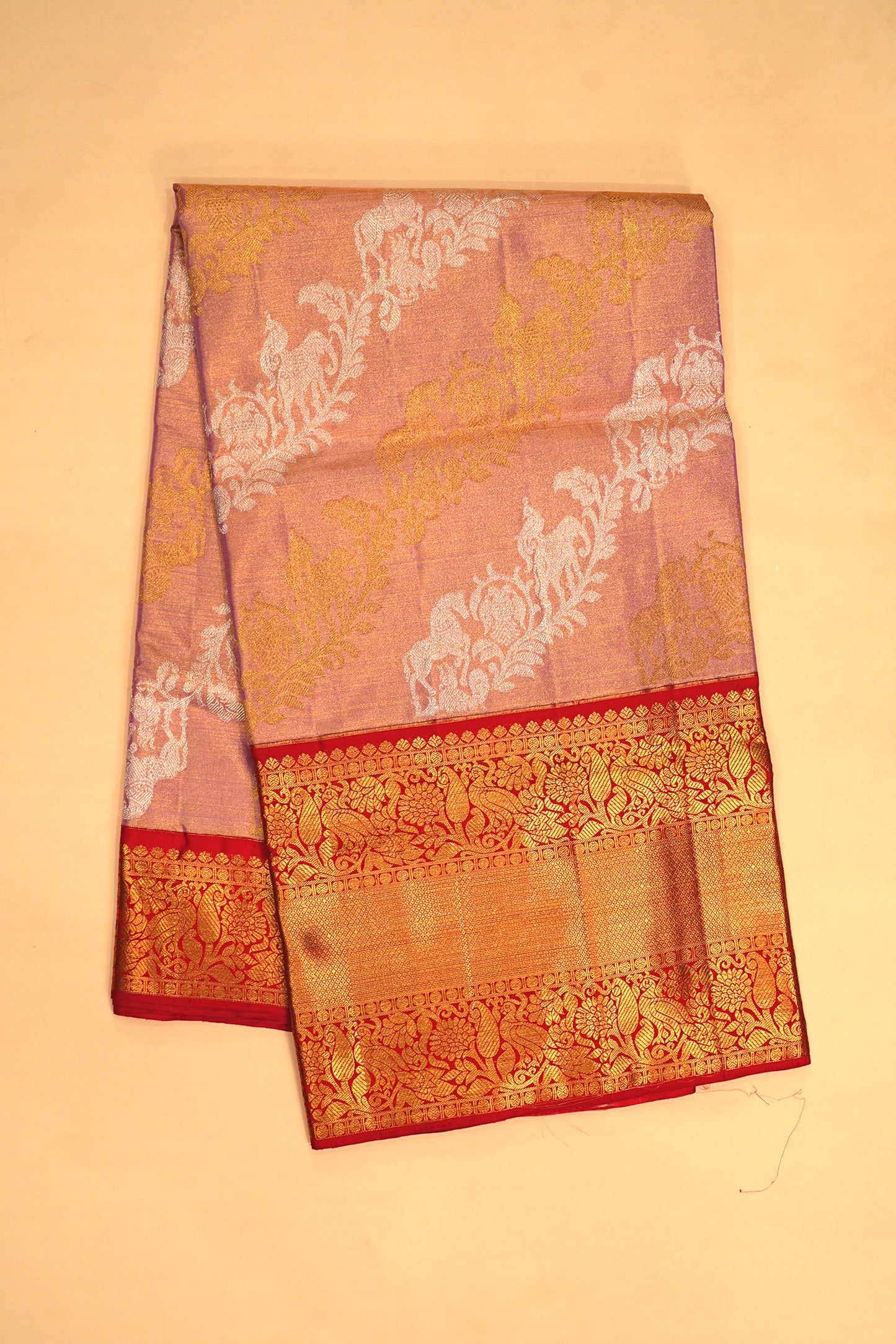 Kanchipuram Silk Tissue Jaal Pink Saree