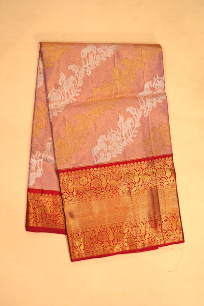 Kanchipuram Silk Tissue Jaal Pink Saree