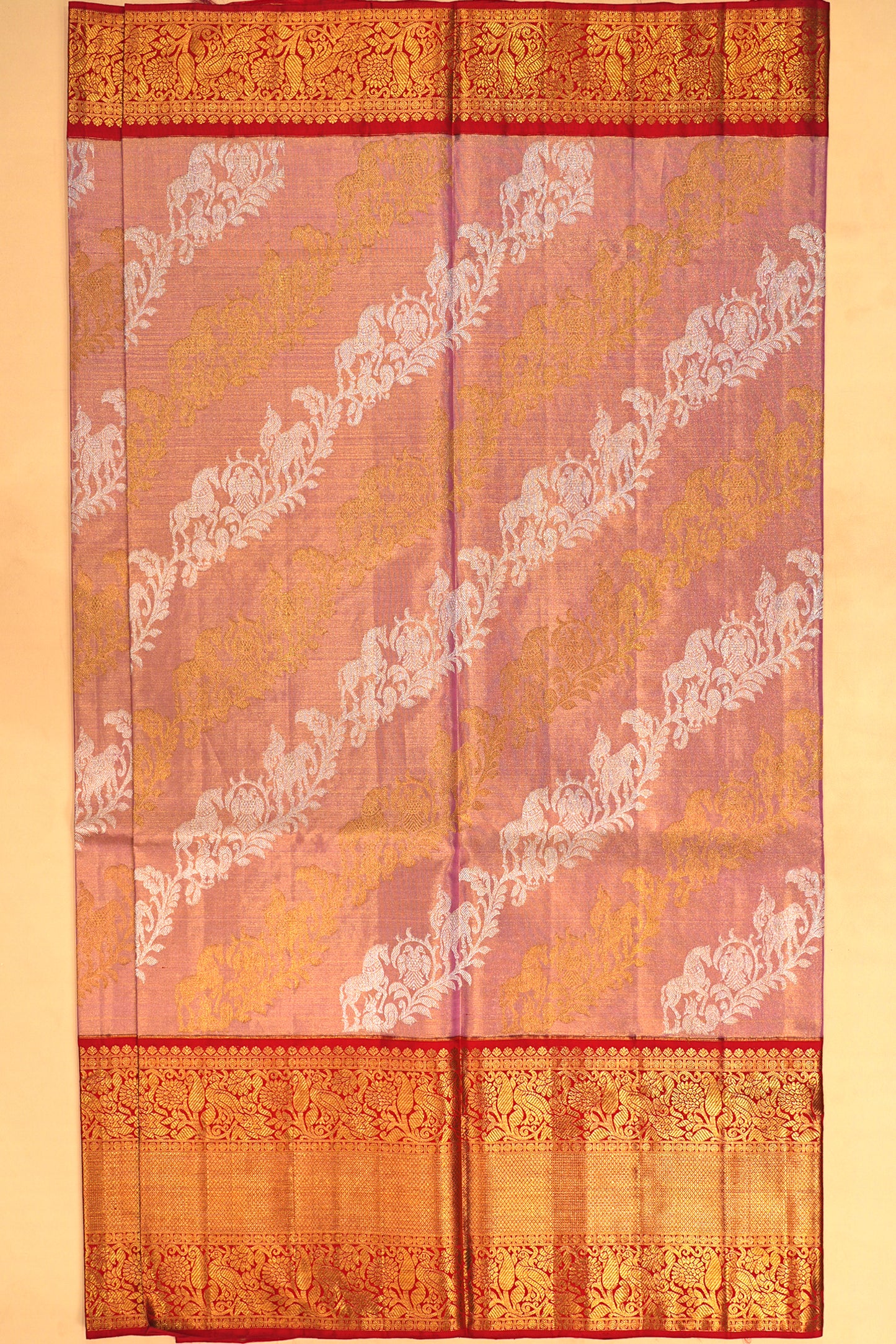 Kanchipuram Silk Tissue Jaal Pink Saree