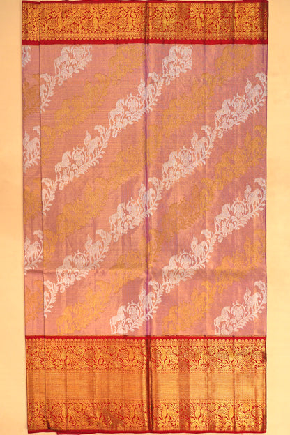 Kanchipuram Silk Tissue Jaal Pink Saree