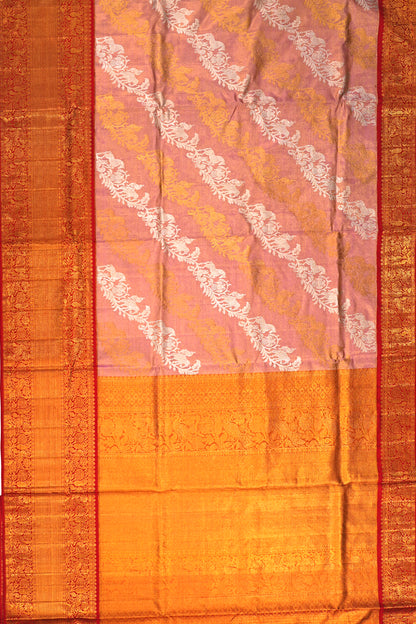 Kanchipuram Silk Tissue Jaal Pink Saree