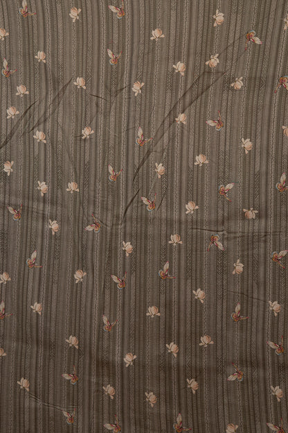 Organza Floral Printed Sage Green Saree With Scallop Border