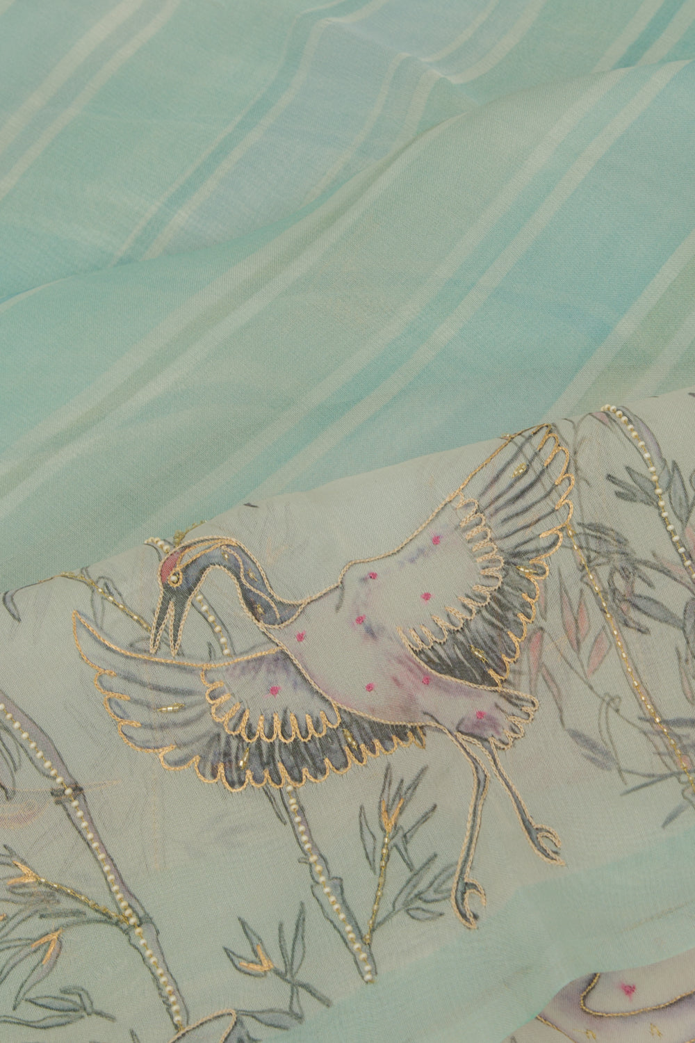 Organza Printed Sky Blue Saree