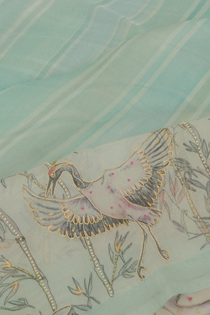 Organza Printed Sky Blue Saree