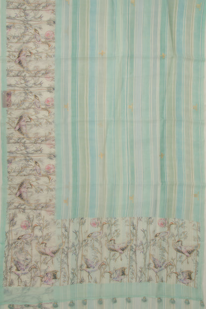 Organza Printed Sky Blue Saree