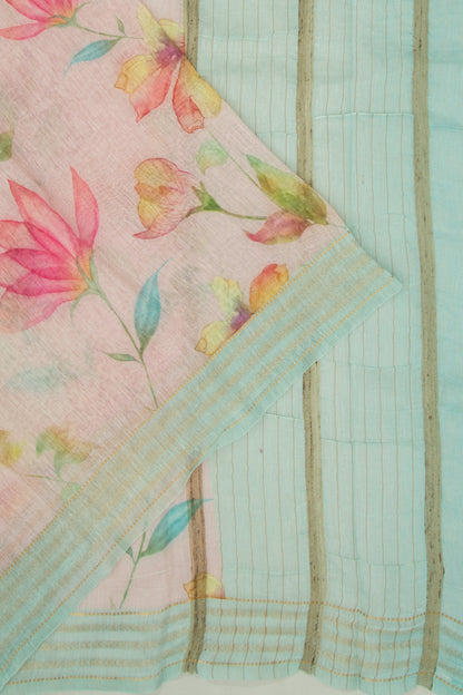 Linen Floral Printed Baby Pink Saree