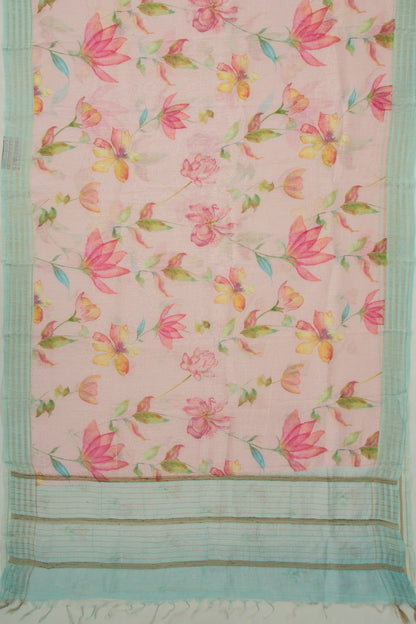 Linen Floral Printed Baby Pink Saree