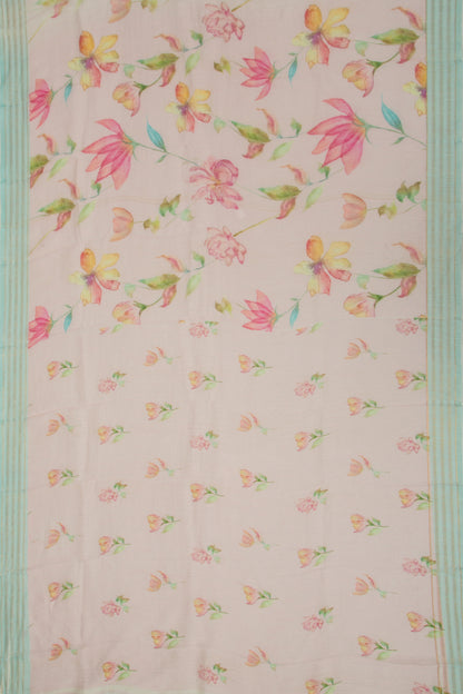 Linen Floral Printed Baby Pink Saree