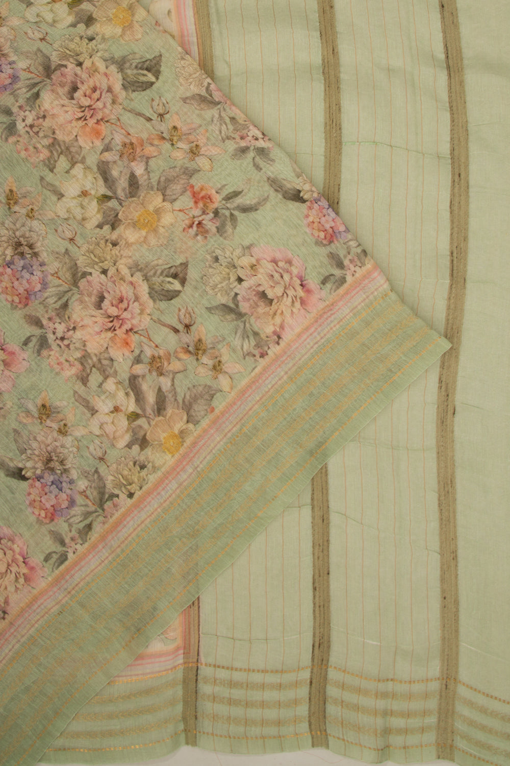 Linen Floral Printed Pastel Green Saree