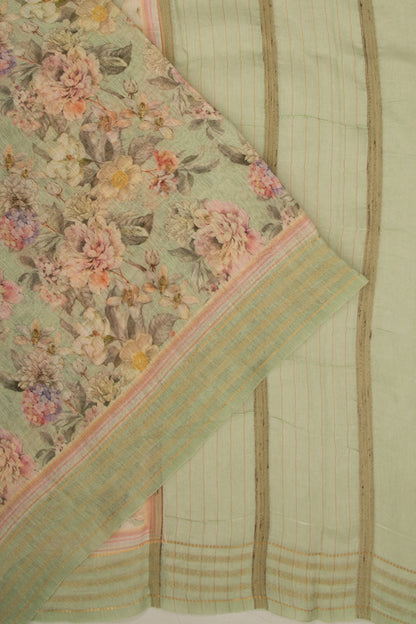Linen Floral Printed Pastel Green Saree