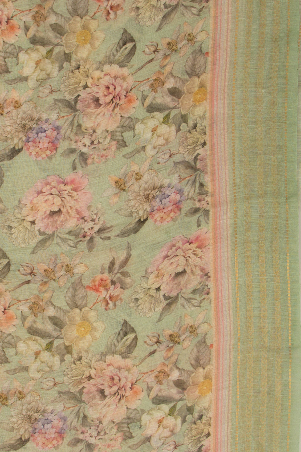 Linen Floral Printed Pastel Green Saree