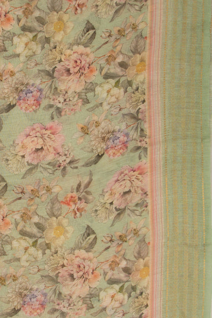 Linen Floral Printed Pastel Green Saree