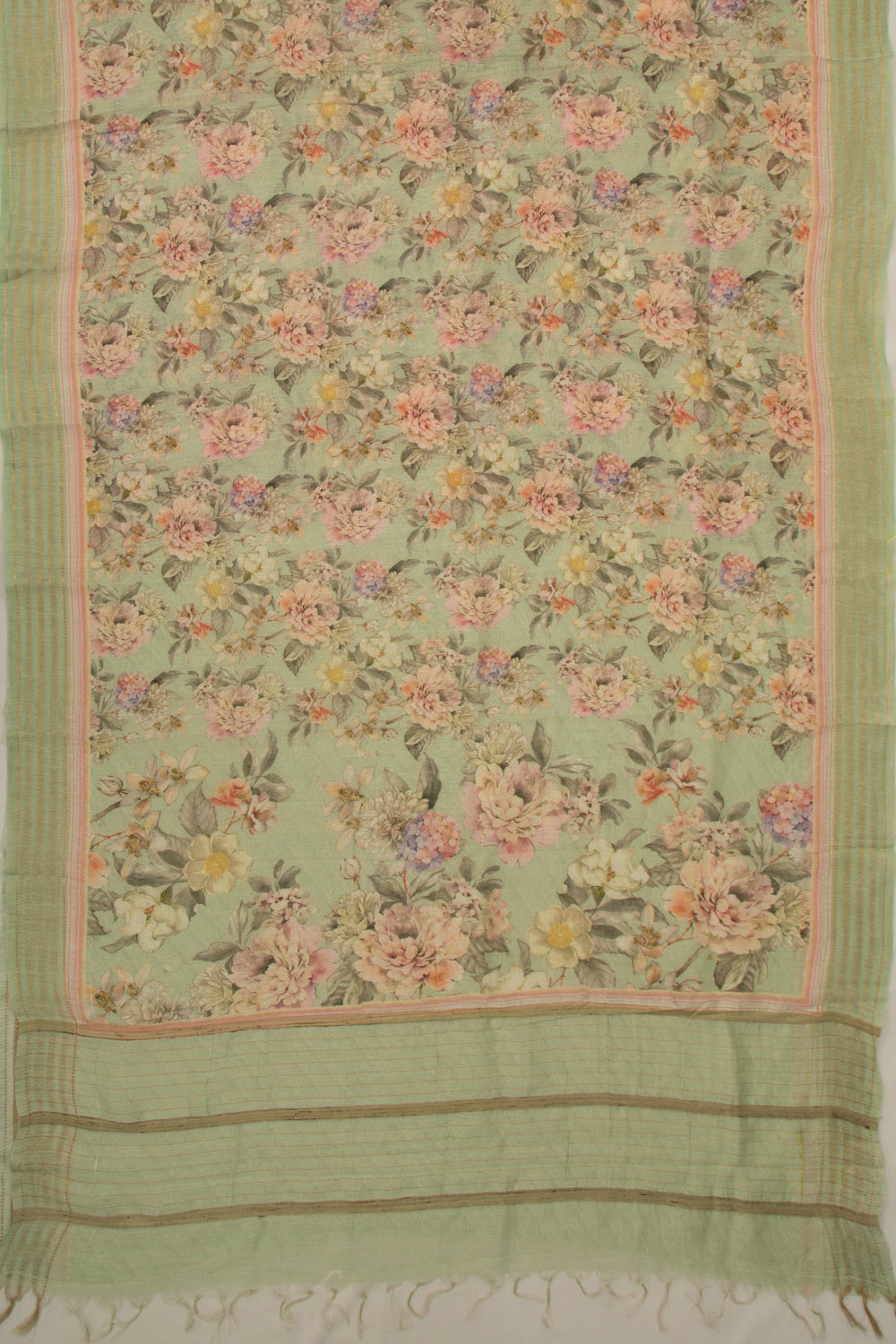 Linen Floral Printed Pastel Green Saree