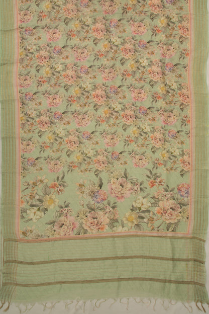Linen Floral Printed Pastel Green Saree