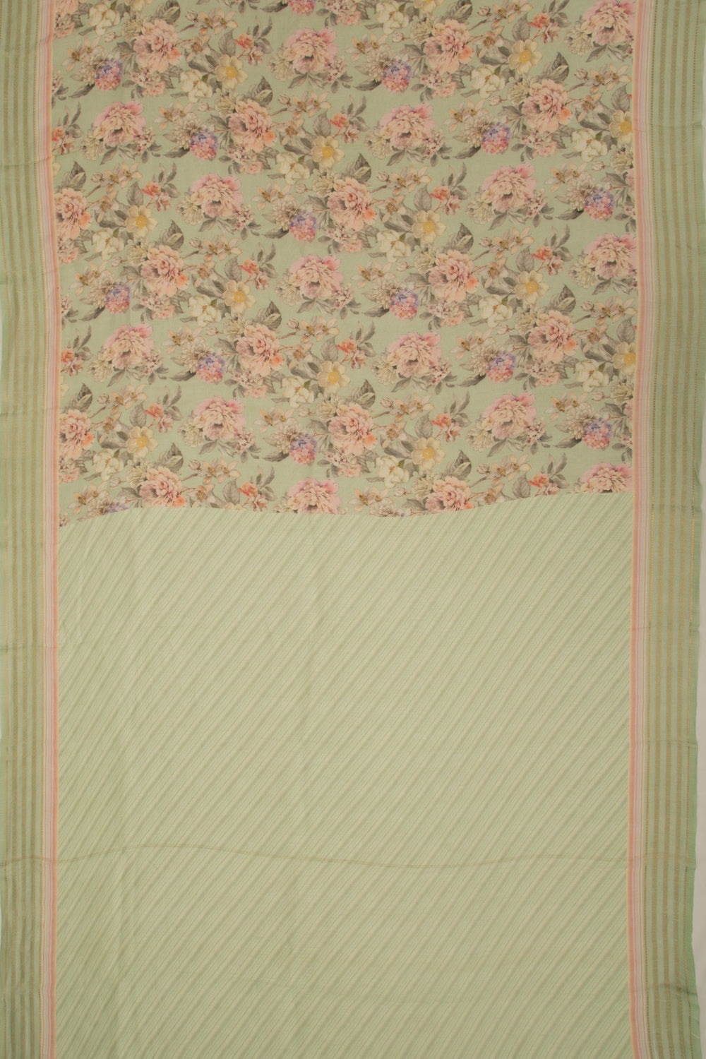 Linen Floral Printed Pastel Green Saree