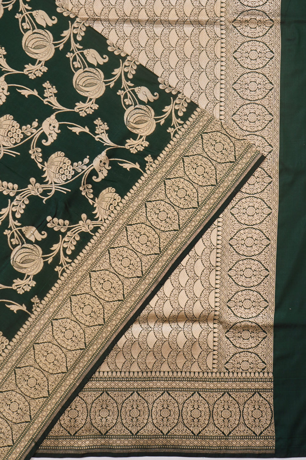 Banarasi Silk Jaal Dark Green Saree