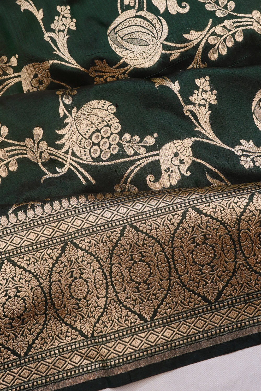 Banarasi Silk Jaal Dark Green Saree