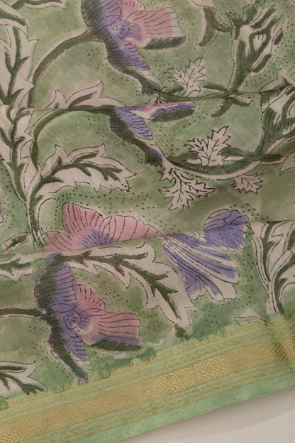 Chanderi Cotton Floral Printed Green Saree