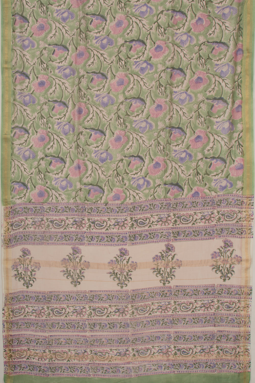 Chanderi Cotton Floral Printed Green Saree